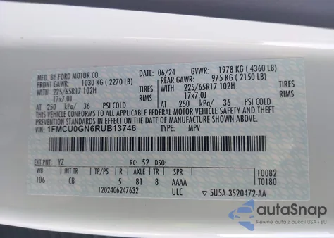 2024 Ford Escape Active from USA, damaged, VIN 1FMCU0GN6RUB13746